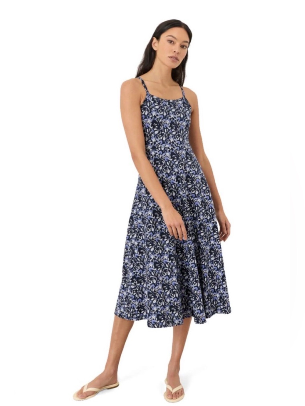 Pact Fit & Flare Midi Dress Floral Blue Cotton XS